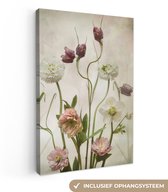 Canvas schilderij - Bloemen - Vintage - Boeket - Natuur - Wanddecoratie - Slaapkamer - Foto op canvas - 120x180 cm - Canvas doek - Woonkamer decoratie