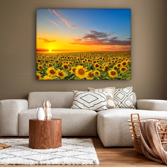 Toile - Peinture fleurs - Tournesol - Fleurs - Soleil - Décoration chambre - Tableau sur toile - 160x120 cm - Décoration murale - Salon