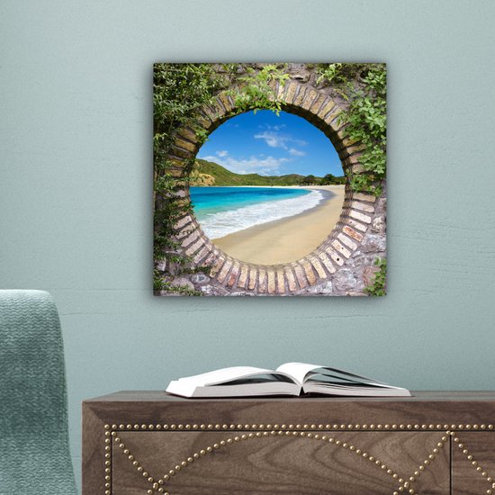 Tableau sur toile 20x20 cm - Décoration murale Plage - Mer - Vue - Décoration murale salon - Décoration chambre - Accessoires chambre - Peintures