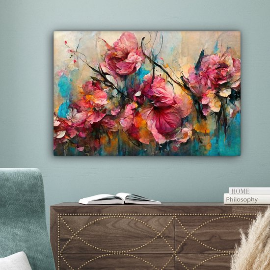 Tableau toile fleurs - Art - Rose - Toile canvas - Peintures sur toile - Décoration salon - Chambre - 90x60 cm - Décoration murale - Photo sur toile - Décoration murale - Décoration chambre