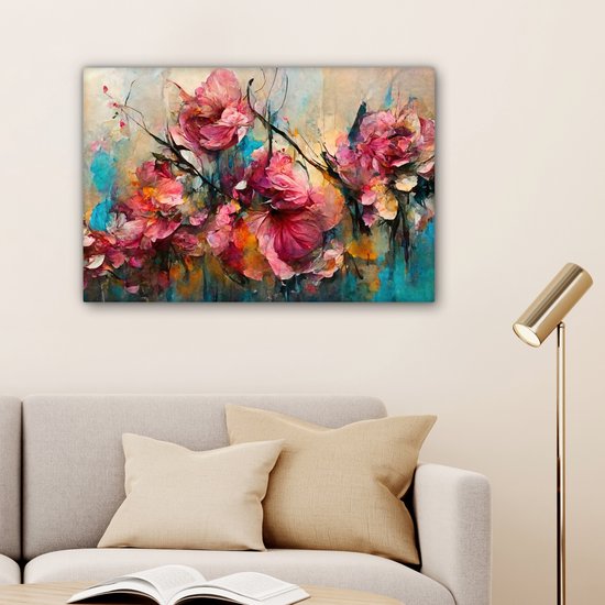 Tableau toile fleurs - Art - Rose - Toile canvas - Peintures sur toile - Décoration salon - Chambre - 60x40 cm - Décoration murale - Photo sur toile - Décoration murale - Décoration chambre