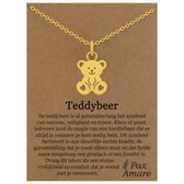 Stainless Steel Schattig Beertje Ketting op Cadeau Kaartje Goudkleurig - "Teddybeer" - 45cm + 5cm Verstelbaar Roestvrij Staal - Schattige Cadeau Hanger - Pax Amare