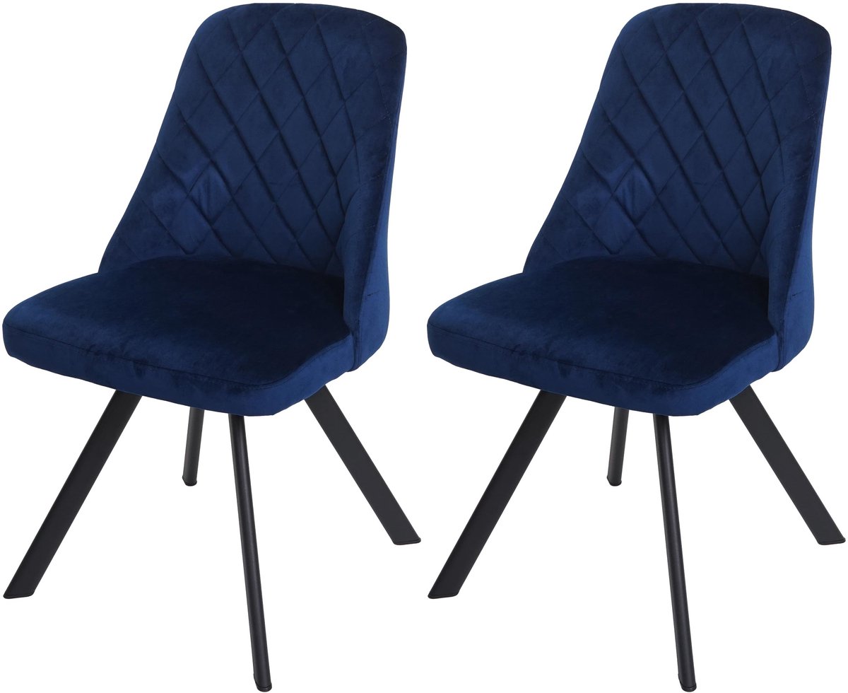 MCW Set van 2 eetkamerstoelen MCW-K25, keukenstoel, fauteuil, gestoffeerde stoel, metaalfluweel ~ blauw
