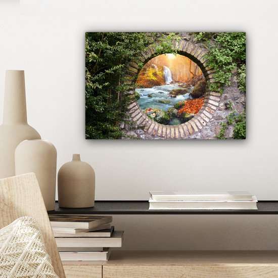 Tableau sur toile Automne - Cascade - Nature - Vue - 30x20 cm - Décoration murale