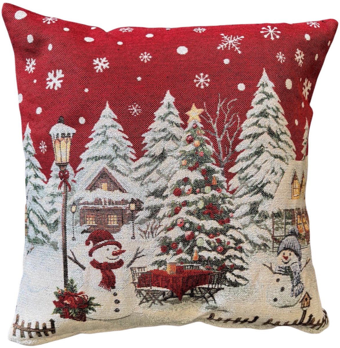 Kussenhoes - Gobelinstof - Kerst - Winter landschap rood - 45 x 45 cm