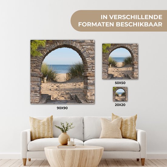 Canvas schilderij 90x90 cm - Wanddecoratie Doorkijk - Strand - Duin - Planten - Muurdecoratie woonkamer - Slaapkamer decoratie - Kamer accessoires - Schilderijen op canvas