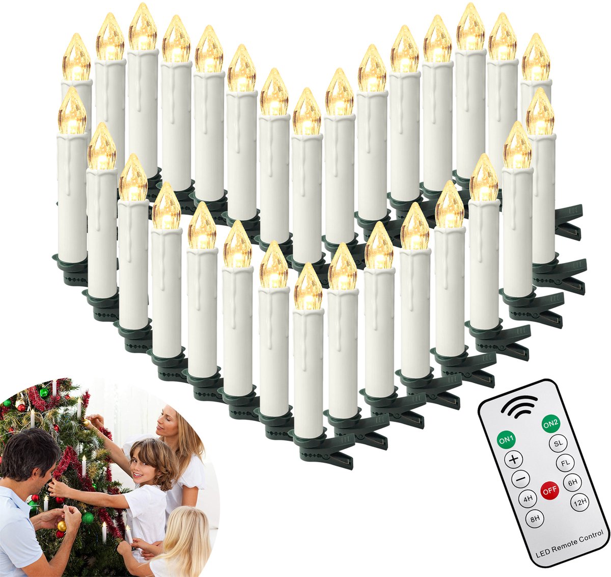 Froadp 30er LED Kerzen Voor Kerstmis, Draadloos, Warmwit Met Timer, Afstandsbediening & Clips, Dimmbaar Voor Kerstboom, Kerstdécor, Feest & Bruiloftsdécor