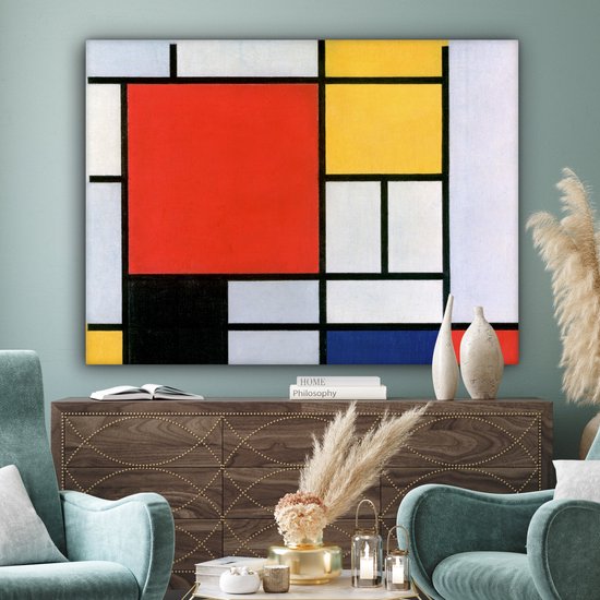 Toile Peinture Art - Mondrian - Maîtres Anciens - 160x120 cm - Décoration murale XXL