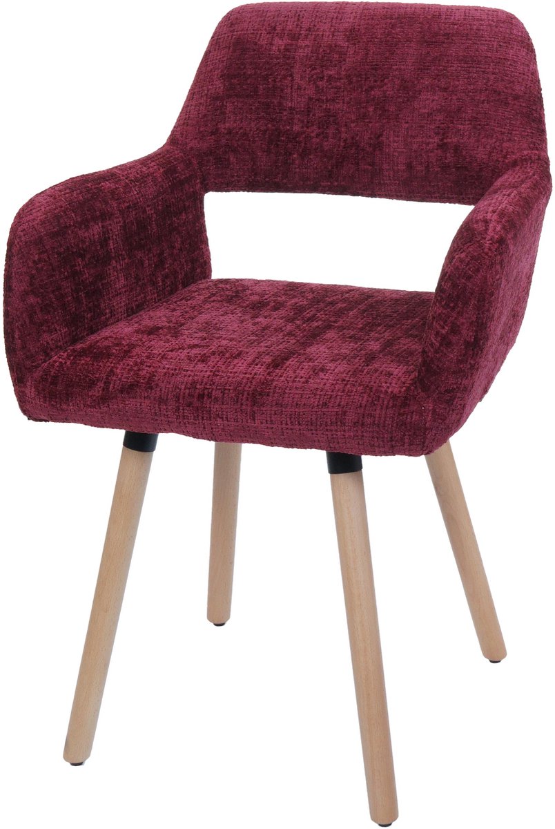 Eetkamerstoel MCW-A50 II, stoel Keukenstoel Gestoffeerde stoel, hout Stof/textiel Chenille (465 g/m²) MVG ~ bordeaux