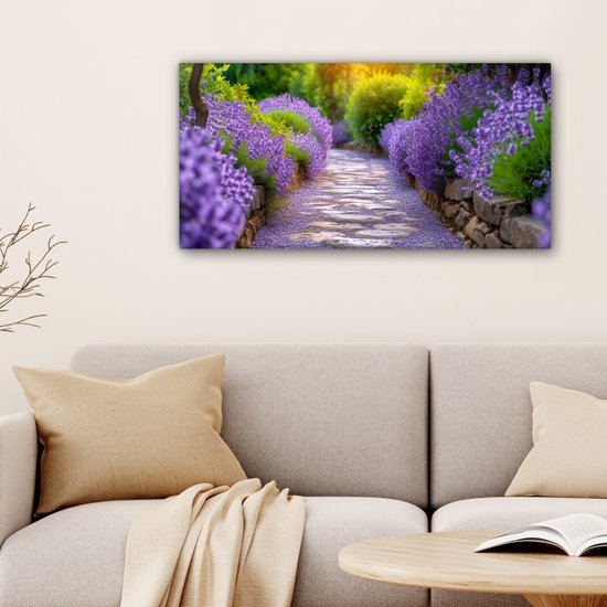 Peinture sur toile 80x40 cm - Décoration murale Fleurs - Allée - lavande - Jardin - Décoration murale murale salon - Décoration chambre - Accessoires de chambre - Peintures