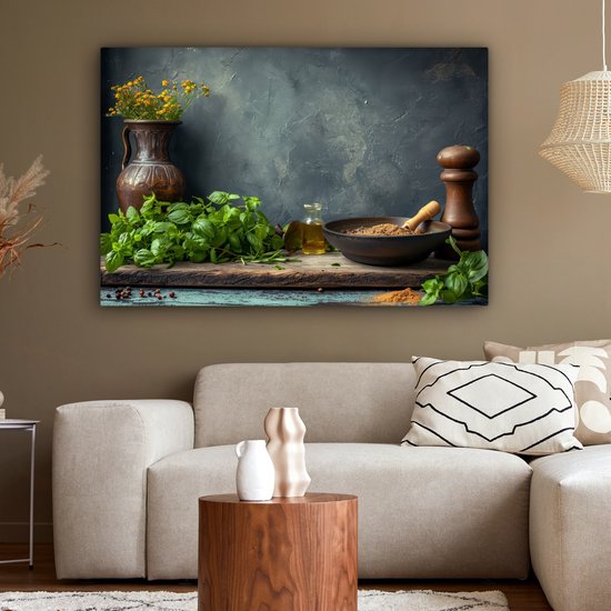 Peinture sur toile 120x80 cm - Décoration murale Nature morte - Herbes - Épices - Industriel - Rural - Accessoires de Décoration murale - Décoration murale de Cuisine - Peintures sur toile