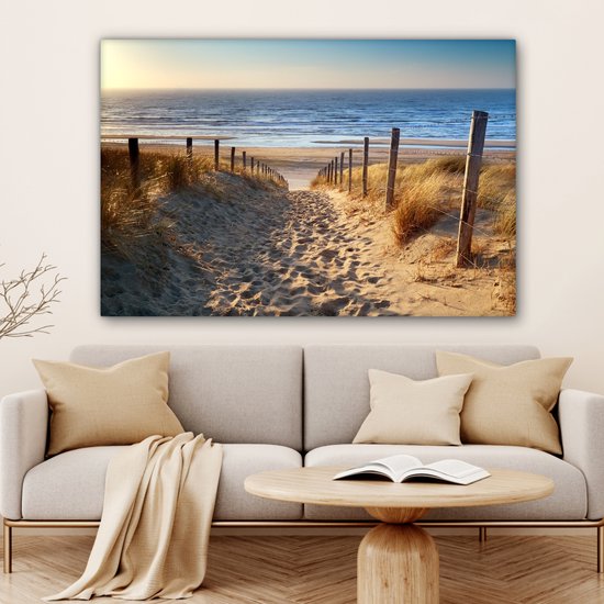 Toile - Dune - Plage - Mer - Coucher de soleil - Herbe - Toile - 140x90 cm - Peintures sur toile - Peinture sur toile