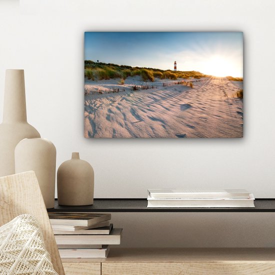 Tableau sur toile - Phare de plage et de mer 30x20 - Accessoires de décoration de chambre - Tableaux de plage salon - Décoration murale Dunes chambre - Décoration murale cuisine - Toile murale intérieur - Décoration maison - Accessoires de maison