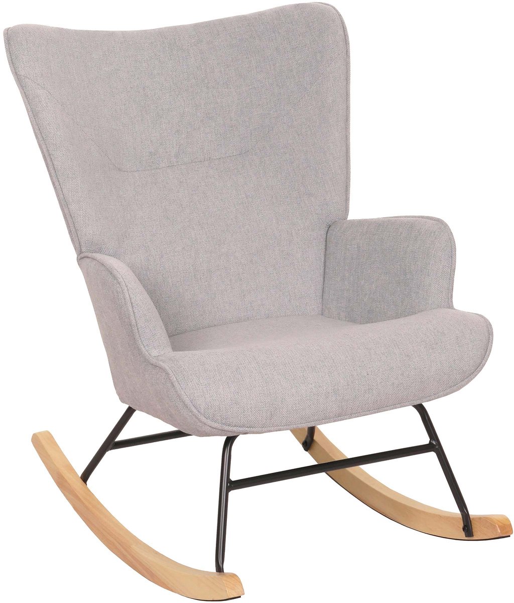 Schommelstoel MCW-N14, schommelstoel relaxfauteuil TV-fauteuil, massief hout metaal stof/textiel 320g/m² ~ lichtgrijs