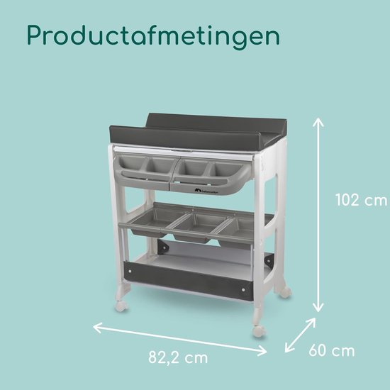 2-in-1 Baby Bad en Verschoontafel met Wielen en Opbergruimte — afbeelding 3
