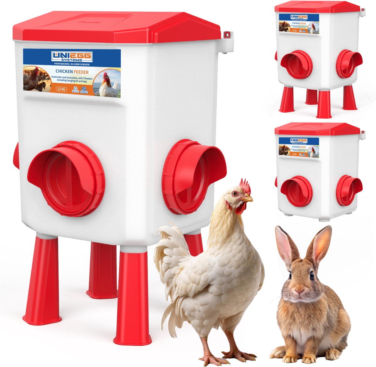 UniEgg XL Feeder 12 kg voersilo met drie voercups