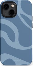Casetastic hoesje geschikt voor Apple iPhone 13 mini - MagSafe - Dubbellaagse bescherming - Blauwe Water Golven - Fashion Case - Grijs Lichtblauw