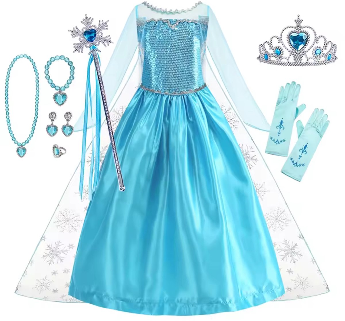 Prinsessen jurk - met accessoires - Kinderen - Elsa - Kostuum - Verkleed Jurk - Carnaval - Verkleed Spel - 4 jaar - 5 jaar - 6 jaar- 110/116 120 cm