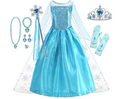 Prinsessen jurk - met accessoires - Kinderen - Elsa - Kostuum - Verkleed Jurk - Carnaval - Verkleed Spel - 4 jaar - 5 jaar - 6 jaar- 110/116 120 cm