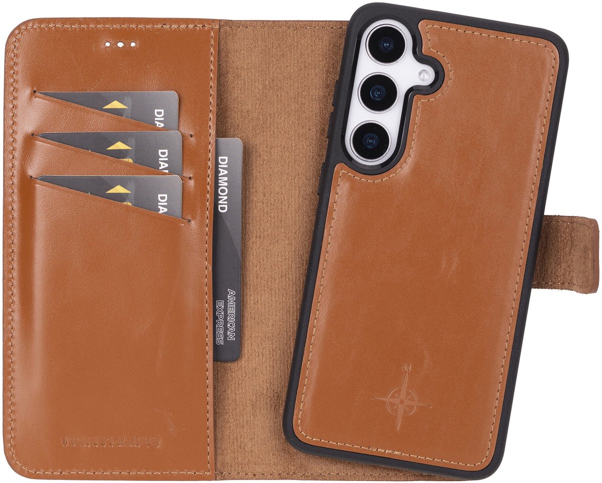NorthLife Geschikt voor Samsung Galaxy S25 - Leren Afneembare 2-in-1 bookcase telefoonhoes - Cognac