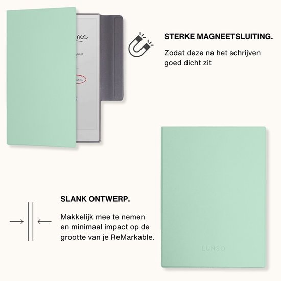 Lunso ReMarkable 2 Slim magnetisch cover PU leer hoes - Groen van Merkloos — afbeelding 4