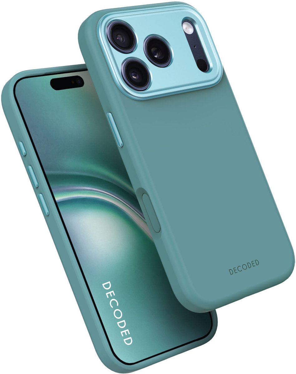 DECODED Siliconen Hoesje Geschikt voor iPhone 17 Pro - Premium Soft-Touch Materiaal - Antibacteriële Coating - Geschikt voor MagSafe - Retro Blauw