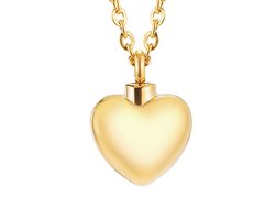 Quiges - RVS Ashanger - Goudkleurig - Urn - Hart met Verstelbare Ketting 45 - 50cm en vulsetje - Asketting - As sieraad SLSA047