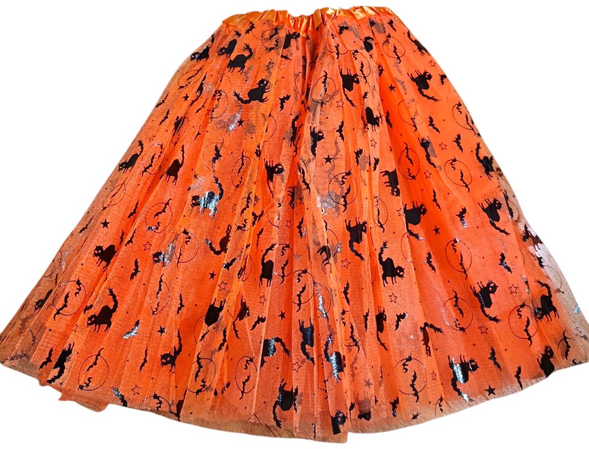 Halloween rok/tutu - volwassenen - 1 maat - helloween - horror - oranje - katten - verkleden - halloweenkleding