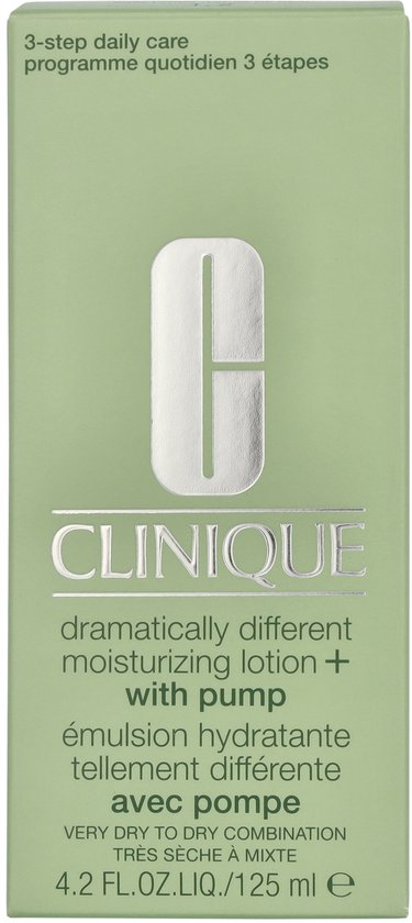 Doosje van Clinique Dramatically Different Moisturizing Lotion+ met pomp, voor zeer droge tot gecombineerde huid.