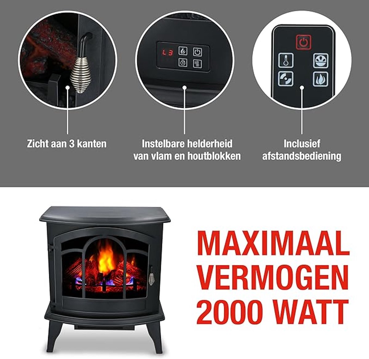 FireLux Vicenza Elektrische Sfeerhaard – Vrijstaande Elektrische Haard 2000W – LED Vlameffect met Houtblokken – Inclusief Afstandsbediening & Timer – Energiezuinig – Convectiekachel – Zwart HomeByNicole –
