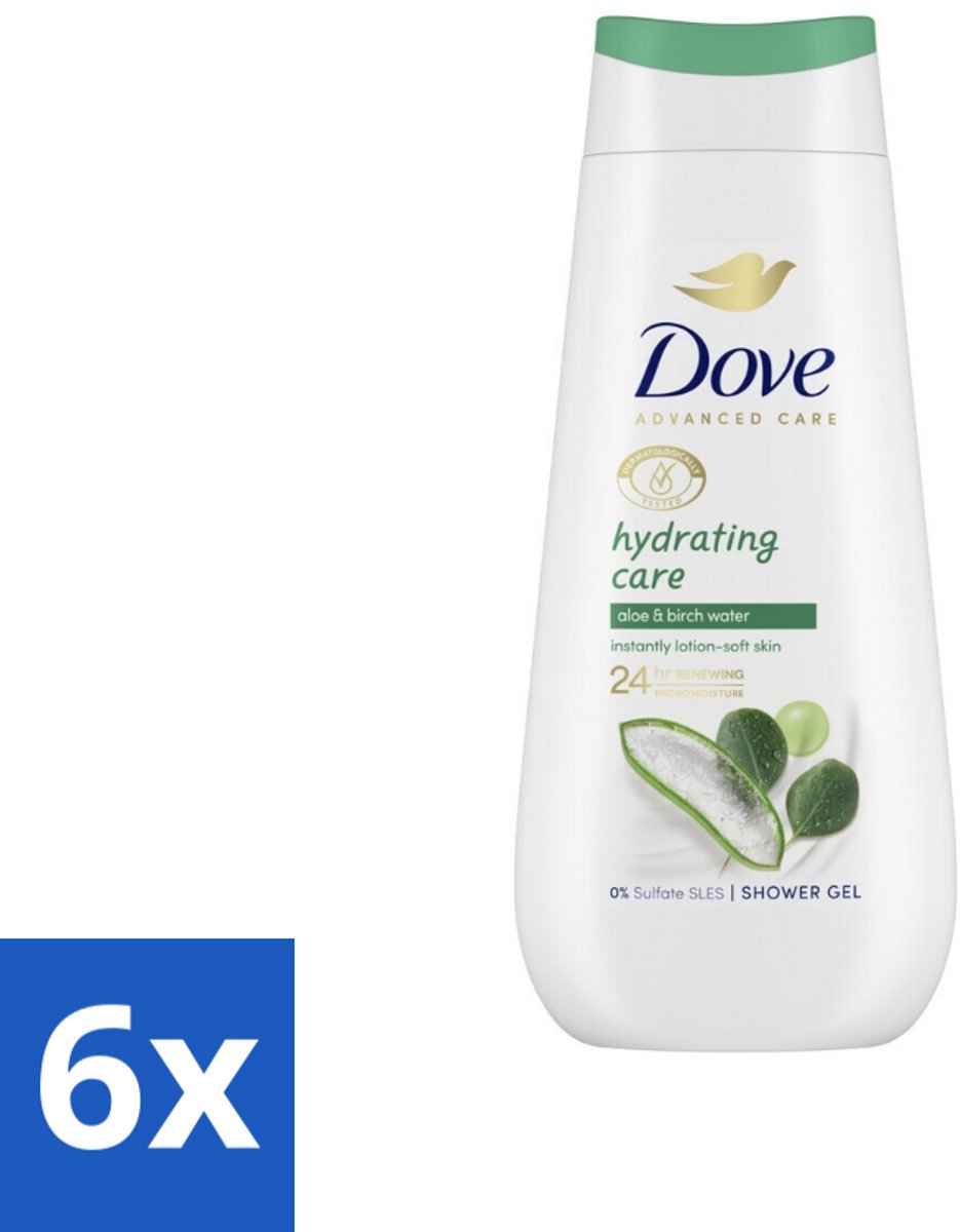 6 x Dove Douchecrème - Hydrating Care - Aloe Vera - 225 ml - Douchegel - Hydraterende Douchegel - Droge Huid - Aloë Vera - Berkenwater