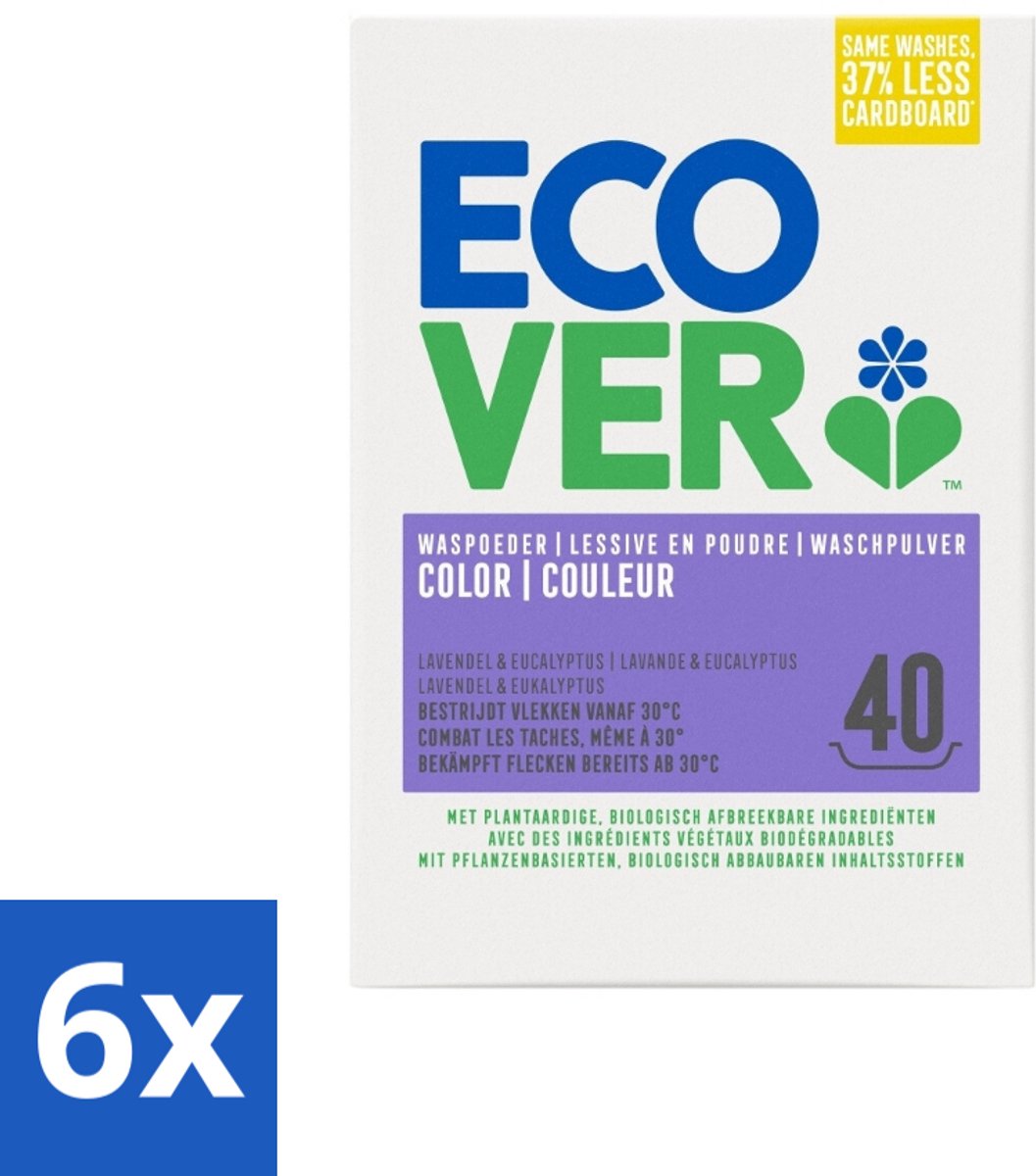 6 x Ecover - Waspoeder Color - Voor gekleurde was - 3 kg - 40 wasbeurten - Waspoeder - Gekleurde Kleding - Wasmiddelen - Ecologisch - Biologisch Afbreekbaar