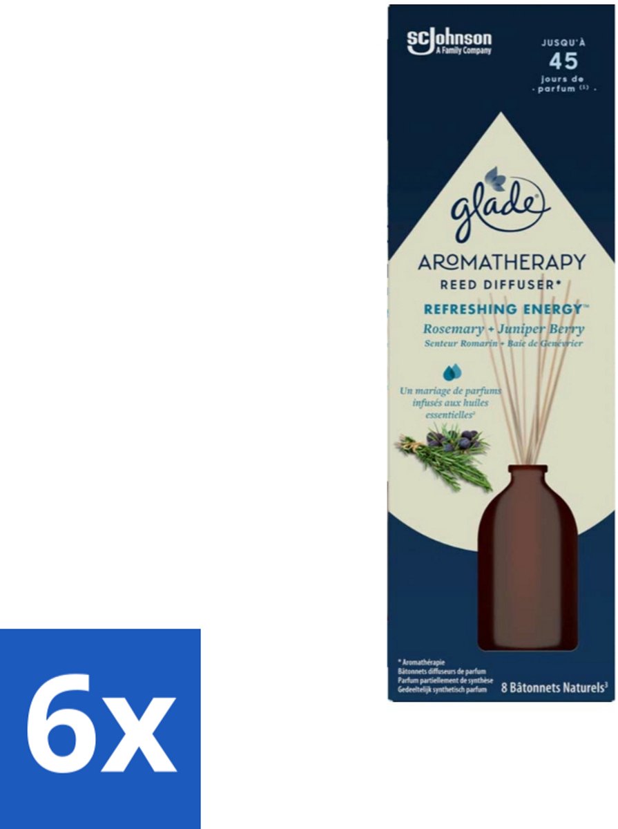 6 x Glade - Geurstokjes Verfrissende Energie - Aromatherapie Geurverspreiding - 80 ml - Geurstokjes - Aromatherapie - Energie - Geur - Verfrissend