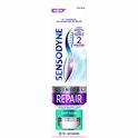 Verpakking Sensodyne Clinical Repair tandpasta, met paarse en blauwe opdruk. 'Deep Clean'.