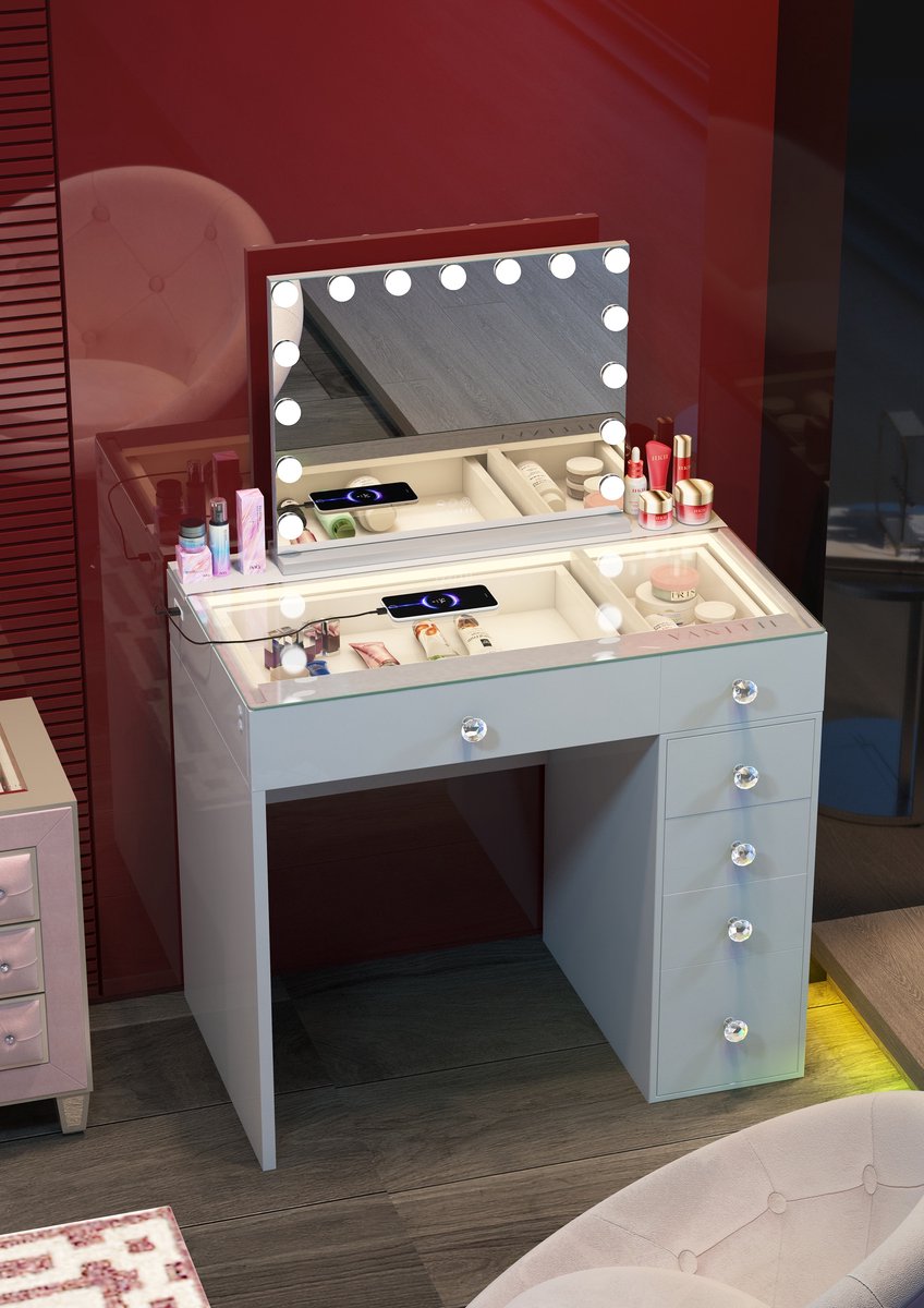 Bureau/kaptafel Vanitii Hollywood VD6 met led/RGB verlichting 92 x 55 x 81 cm