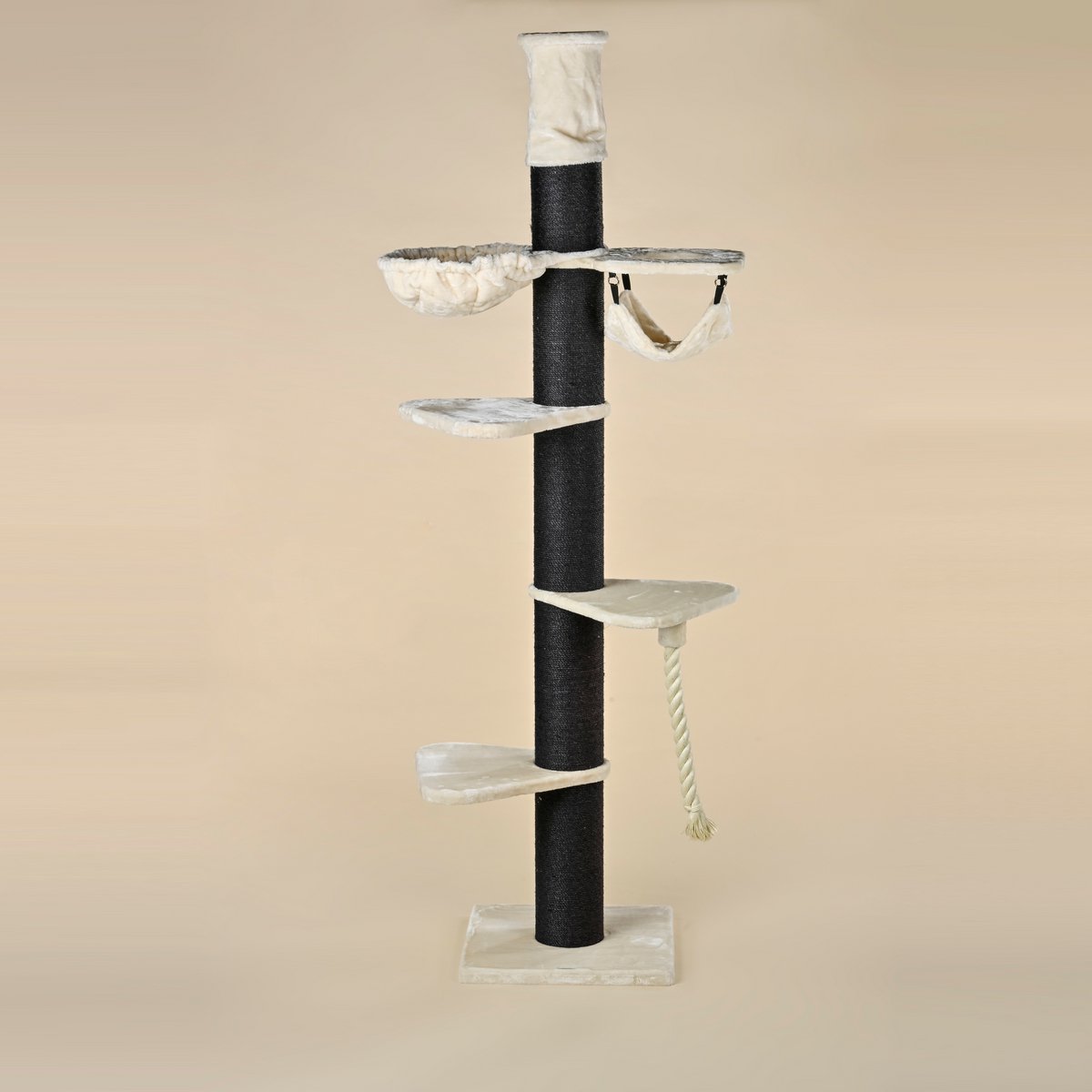 RHRQuality Krabpaal voor grote katten - Maine Coon Tower Crown – 240 tot 260cm Hoog – Met Extra Dikke 20 cm Sisalpalen – Blackline Crème