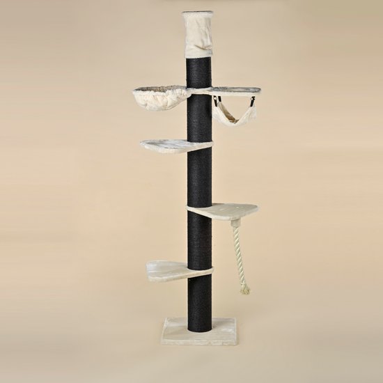 RHRQuality Krabpaal voor grote katten - Maine Coon Tower Crown – 240 tot 260cm Hoog – Met Extra Dikke 20 cm Sisalpalen – Blackline Crème