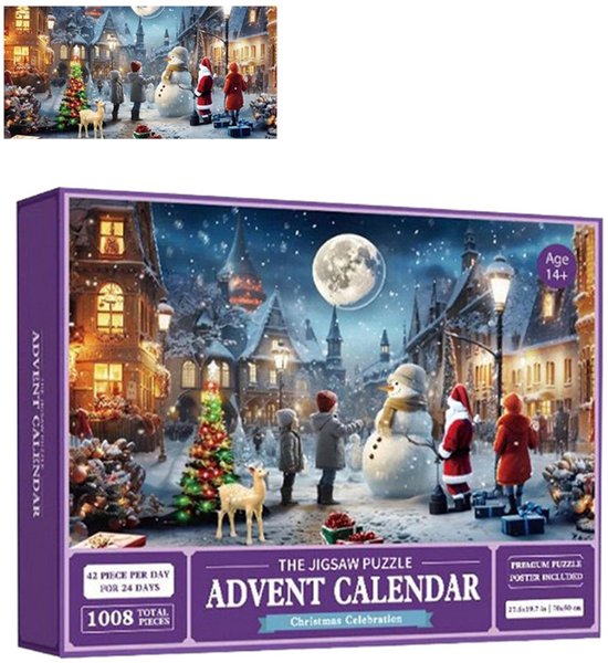 Puzzle de Noël 1008 pièces - Boîte aveugle de puzzle de Noël - Puzzle de Décoration de boîte aveugle créative pour enfants - Puzzles de vacances d'hiver amusants pour enfants et adultes - Peut être utilisé comme décoration murale