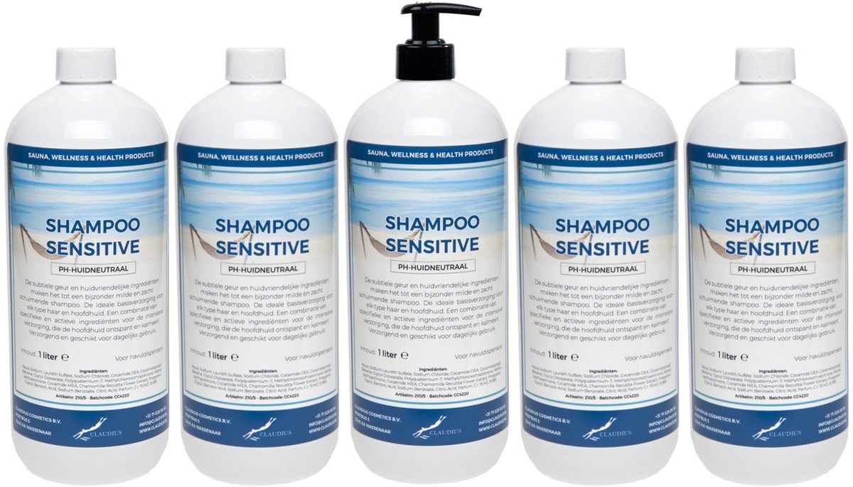 Shampoo Sensitive Care - 1 liter - 5 Stuks - met pomp - Voordeelverpakking - Haarverzorging