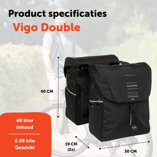 New Looxs ® Vigo Double - Dubbele Fietstas - Geschikt voor Elektrische Fietsen - Gerecycled Materiaal - 40 Liter - Zwart - Groen van New Looxs — afbeelding 2