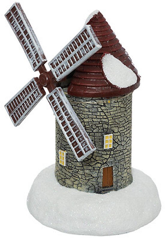 Feeric Christmas Kerstdorp kerst tafereel - molen - met beweging en led verlichting - 15 cm