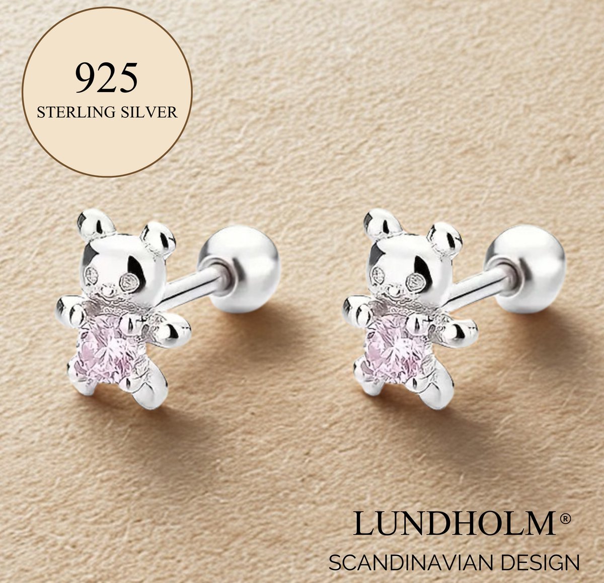 Luxe 925 Sterling Zilver Luxe Kleine Oorbellen Meisjes Beertje Zirkonia Steentjes Oorknopjes Meisje - Scandinavisch Design - meisjes cadeautje cadeau voor meisje - luxe verpakking
