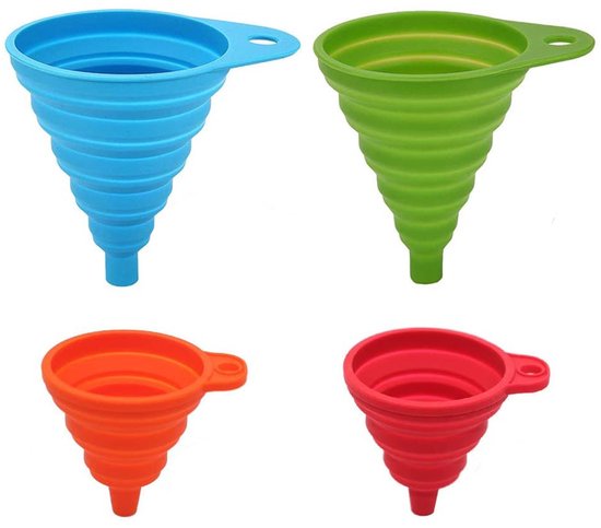 4 stuks opvouwbare siliconen trechter, 4 maten siliconen trechter, keuken, inklapbare trechter, draagbare opvouwbare mini-trechtset voor bier, olie, vloeistoffen, vloeistofoverdracht (S/M/L/XL