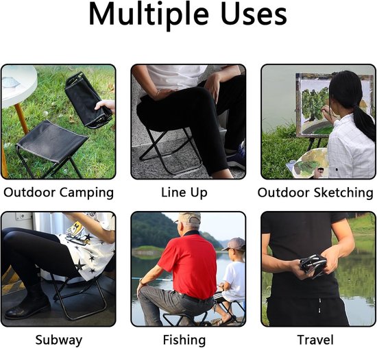 Opvouwbare ontlasting - Campingstoel - Strandstoel - Vouwstoel - Kampeerstoel - Wandelkruk - Opvouwbaar picknicken Stoeltje - Reiskruk - met Draagtas - Draagbaar - Tot 100kg - Zwart - Staal en Oxford doek van Merkloos — afbeelding 5