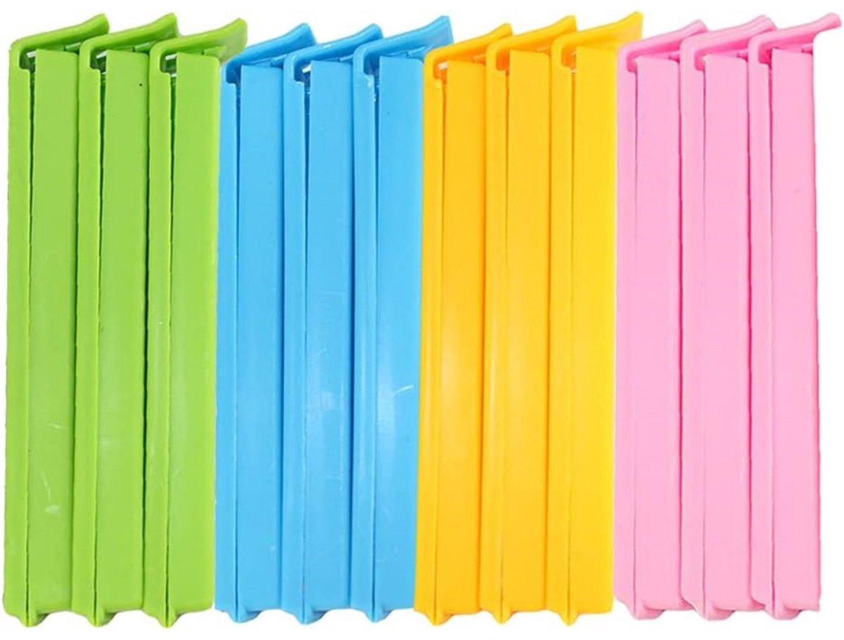 EXCITAT Afdichtclips - Plastic afsluitclips - Eenvoudig te gebruiken - Voor het bewaren van diepvriesmaaltijden en snacks - 12 stuks