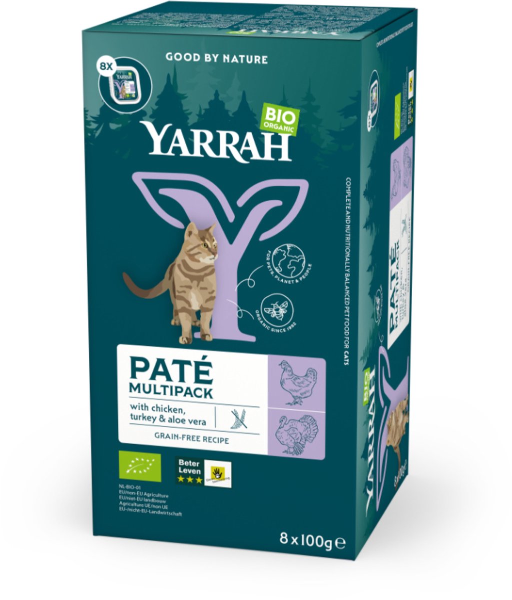 Yarrah Bio Kattenvoer Multipack Paté Graanvrij Kip&Kalkoen 8 x 100 gr