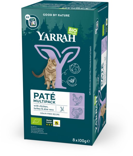 Yarrah Bio Kattenvoer Multipack Paté Graanvrij Kip - Kalkoen 8 x 100 gr