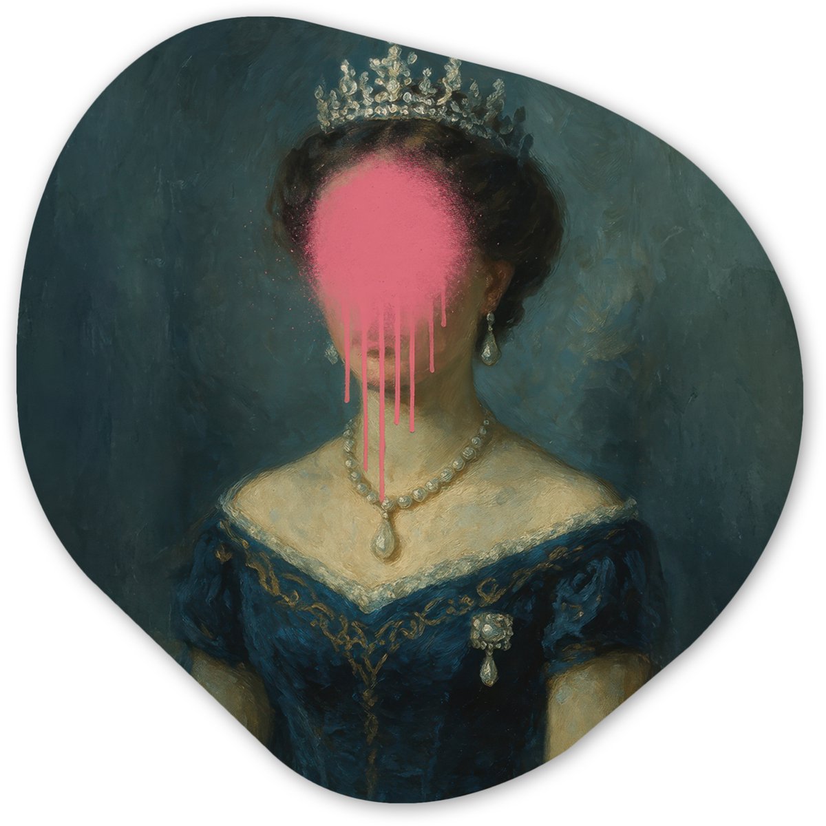 Organische wanddecoratie 90x90 cm - Organisch schilderij Kroon - Roze druipend verf - Portret - Muurdecoratie woonkamer - Kamer decoratie - Schilderijen - Muurcirkel aesthetic