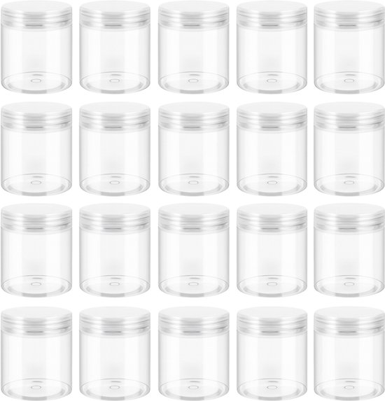 Set de 20 Bocaux de conservation en PET transparent, hermétiques et anti-fuites, couvercle à visser, large ouverture 7 x 8,5 cm. Bocaux de conservation, bocaux, bouteilles, Cuisine , herbes, Snoep , cosmétiques.