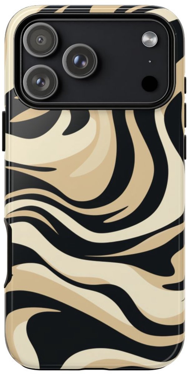 Beige en Zwart Zebrapatroon – Telefoonhoesje Geschikt voor iPhone 17 Pro Max